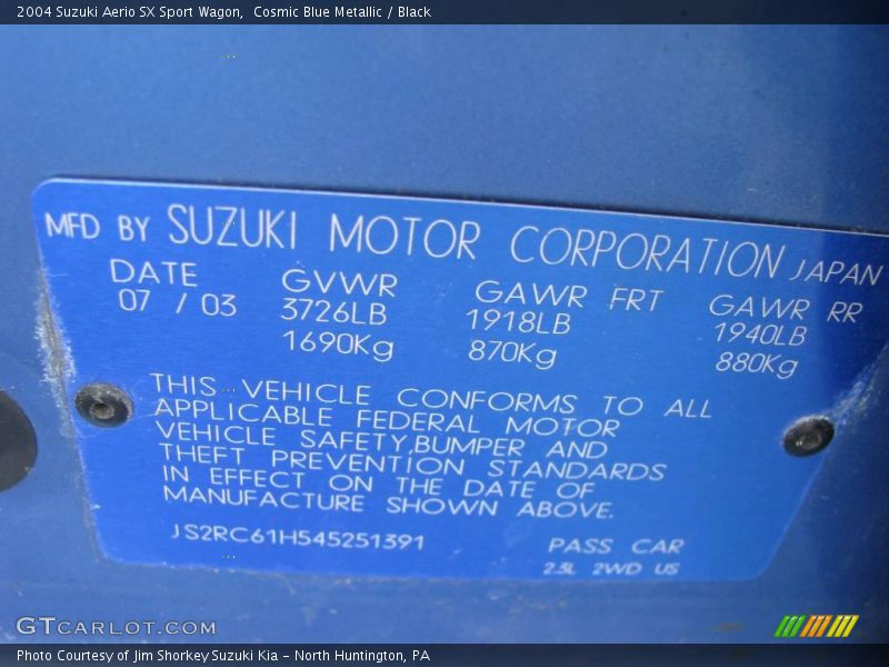 Cosmic Blue Metallic / Black 2004 Suzuki Aerio SX Sport Wagon