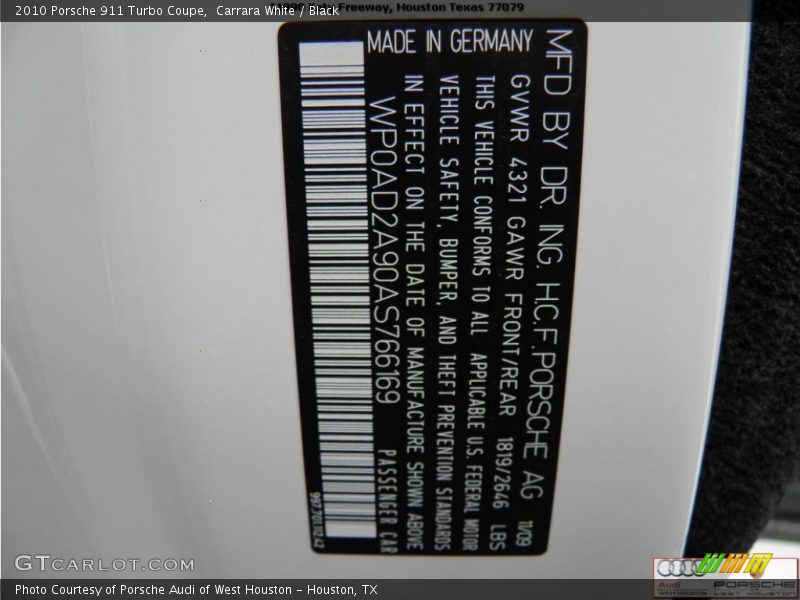 Carrara White / Black 2010 Porsche 911 Turbo Coupe