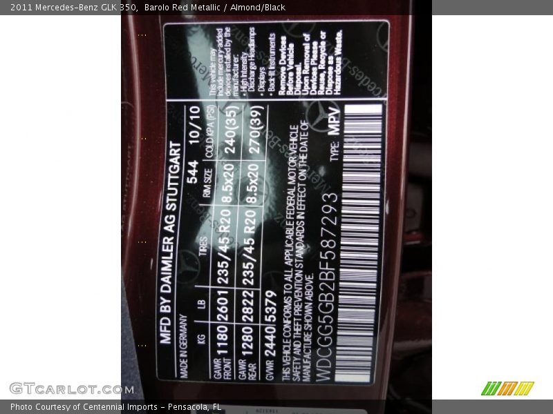 Barolo Red Metallic / Almond/Black 2011 Mercedes-Benz GLK 350