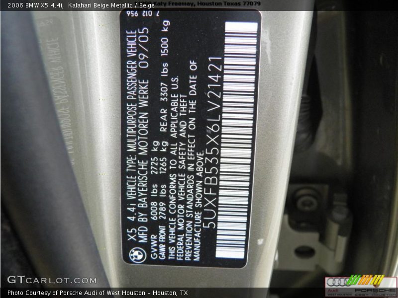 Kalahari Beige Metallic / Beige 2006 BMW X5 4.4i