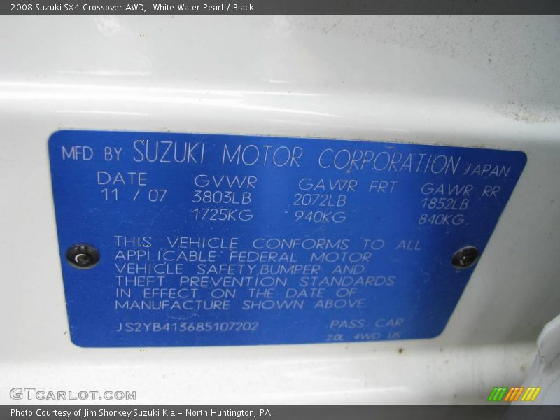 White Water Pearl / Black 2008 Suzuki SX4 Crossover AWD