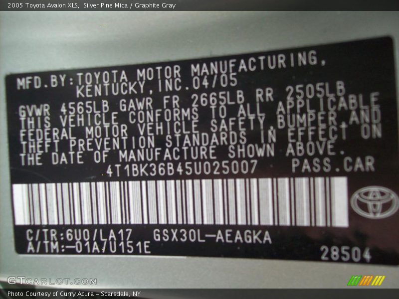 Silver Pine Mica / Graphite Gray 2005 Toyota Avalon XLS