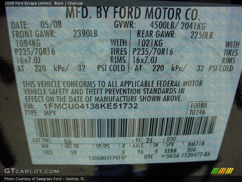 Black / Charcoal 2008 Ford Escape Limited