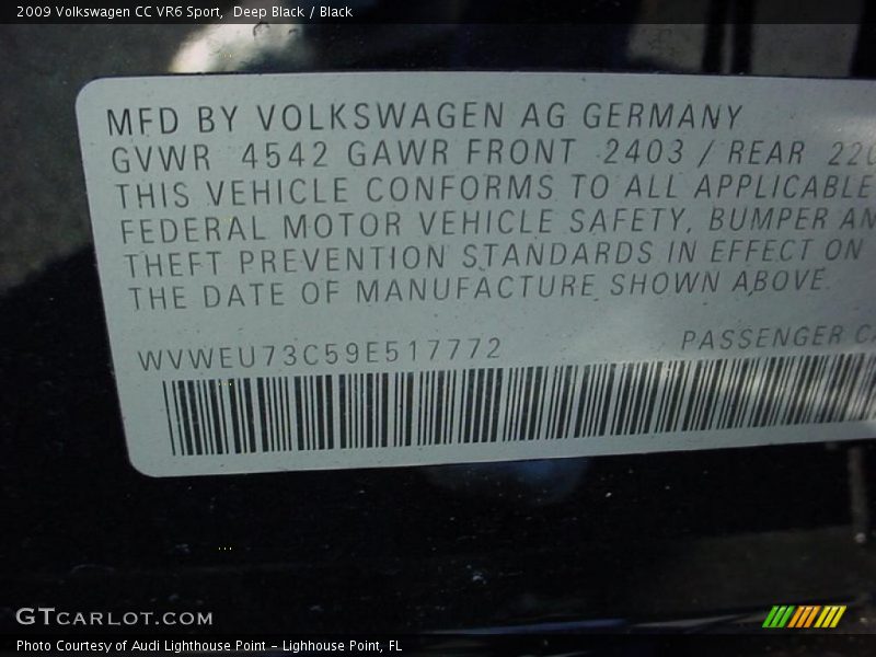 Deep Black / Black 2009 Volkswagen CC VR6 Sport
