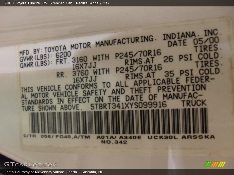 Natural White / Oak 2000 Toyota Tundra SR5 Extended Cab