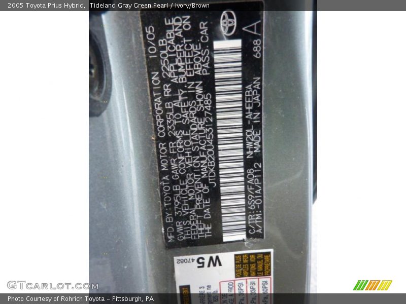 Tideland Gray Green Pearl / Ivory/Brown 2005 Toyota Prius Hybrid