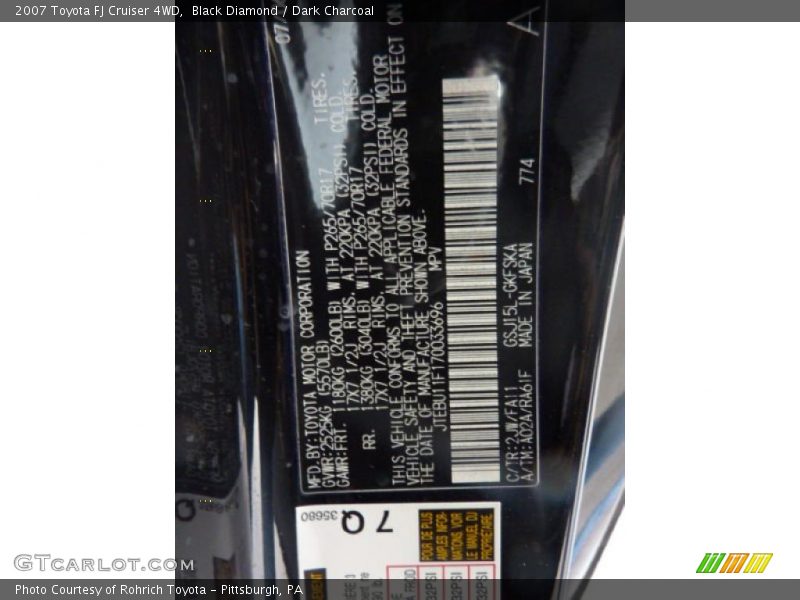 Black Diamond / Dark Charcoal 2007 Toyota FJ Cruiser 4WD