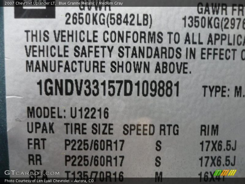 Blue Granite Metallic / Medium Gray 2007 Chevrolet Uplander LT