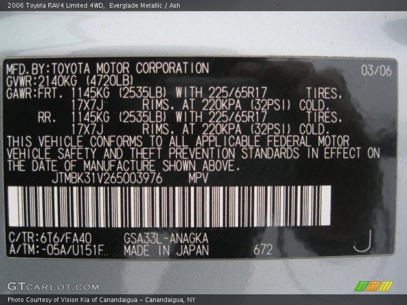 Everglade Metallic / Ash 2006 Toyota RAV4 Limited 4WD