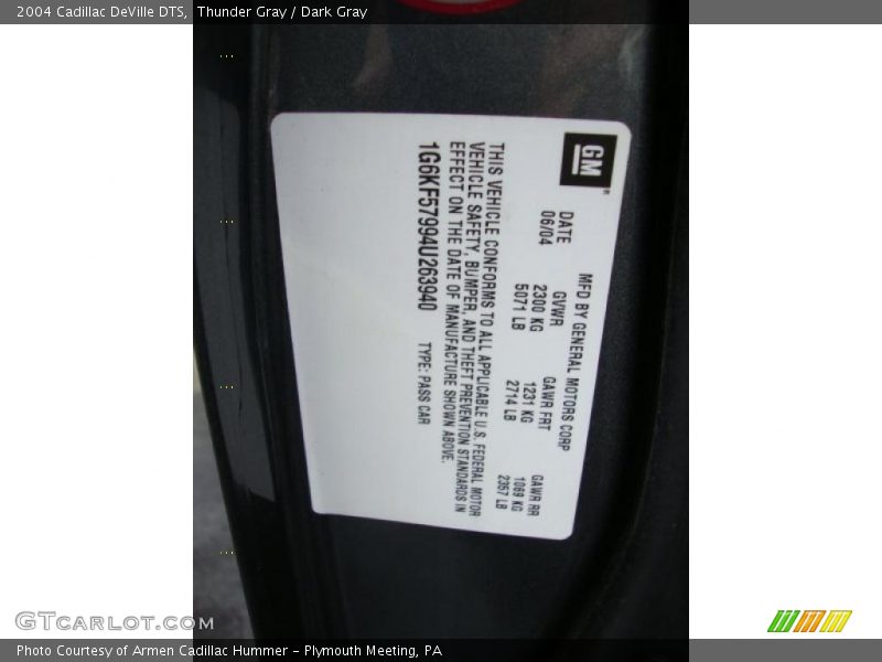 Thunder Gray / Dark Gray 2004 Cadillac DeVille DTS