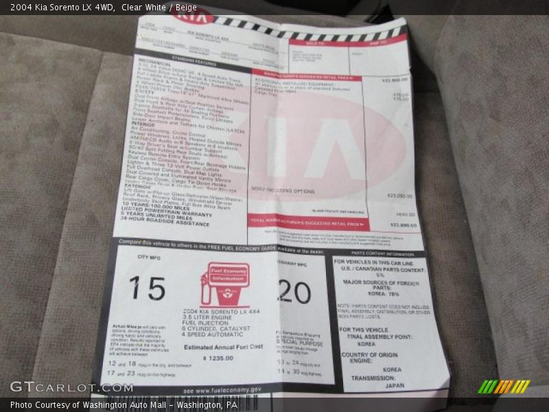 Clear White / Beige 2004 Kia Sorento LX 4WD