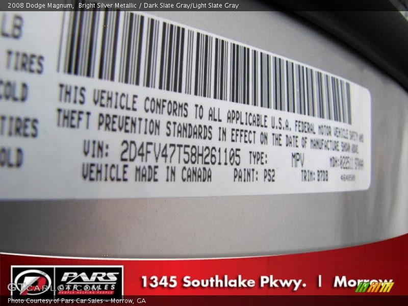 Bright Silver Metallic / Dark Slate Gray/Light Slate Gray 2008 Dodge Magnum