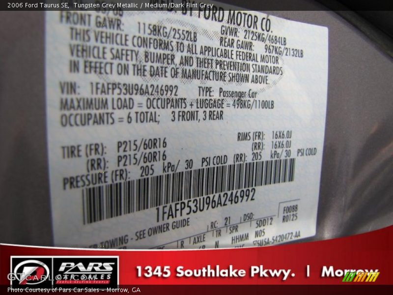 Tungsten Grey Metallic / Medium/Dark Flint Grey 2006 Ford Taurus SE
