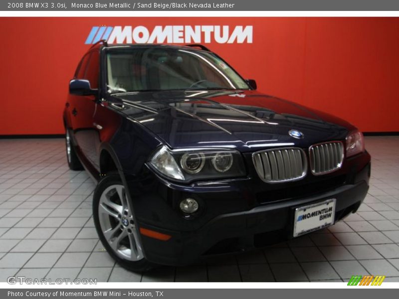 Monaco Blue Metallic / Sand Beige/Black Nevada Leather 2008 BMW X3 3.0si