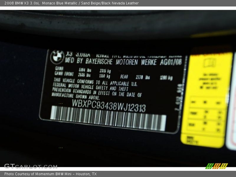 Monaco Blue Metallic / Sand Beige/Black Nevada Leather 2008 BMW X3 3.0si