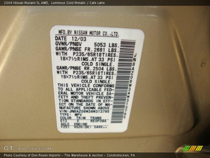 Luminous Gold Metallic / Cafe Latte 2004 Nissan Murano SL AWD
