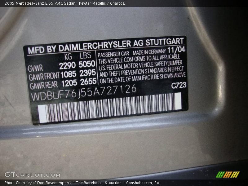 2005 E 55 AMG Sedan Pewter Metallic Color Code 723