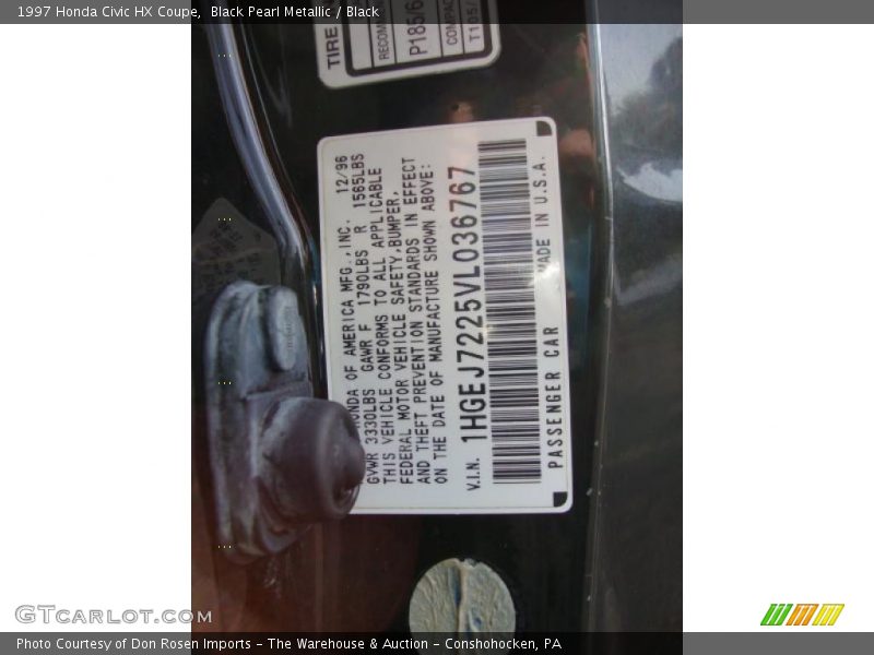 Info Tag of 1997 Civic HX Coupe