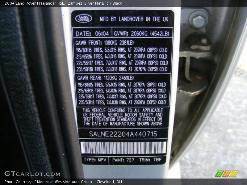 Info Tag of 2004 Freelander HSE