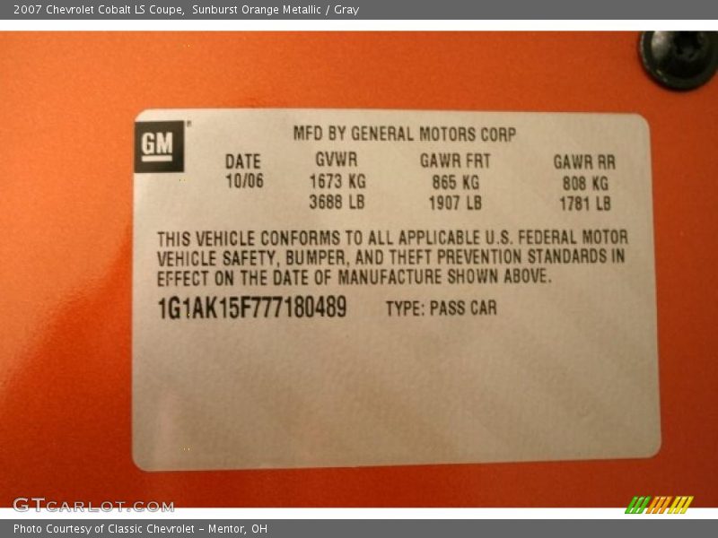 Sunburst Orange Metallic / Gray 2007 Chevrolet Cobalt LS Coupe
