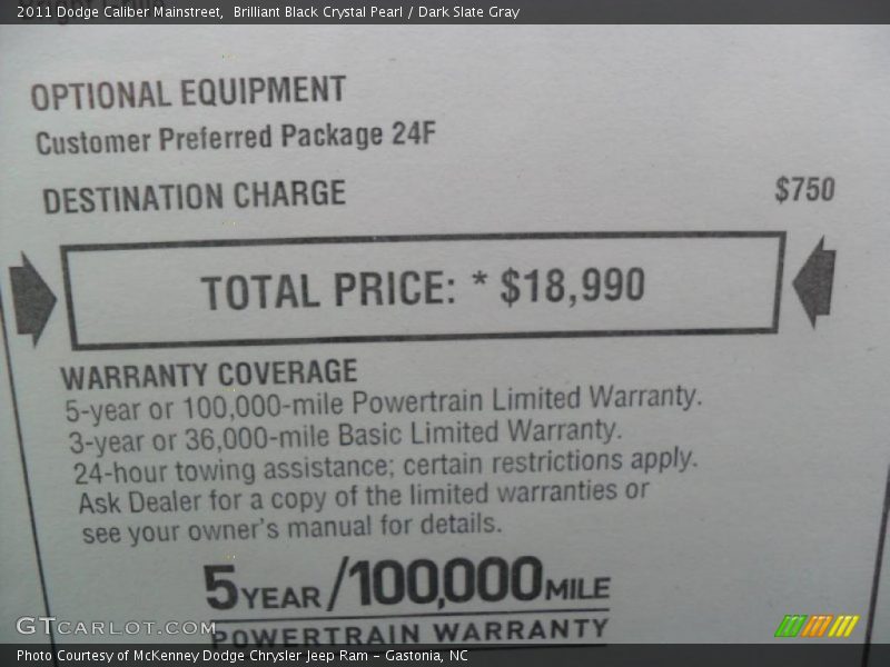 Brilliant Black Crystal Pearl / Dark Slate Gray 2011 Dodge Caliber Mainstreet