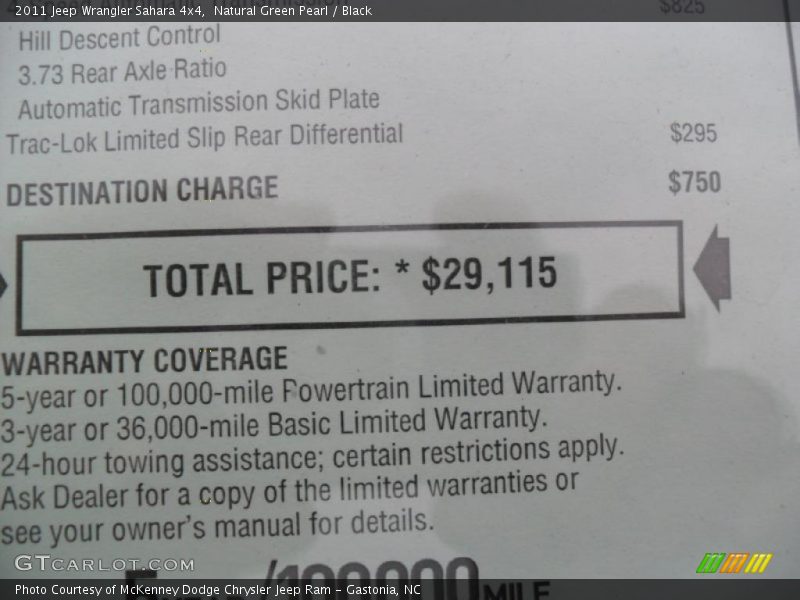  2011 Wrangler Sahara 4x4 Window Sticker