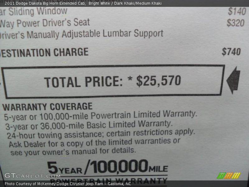  2011 Dakota Big Horn Extended Cab Window Sticker