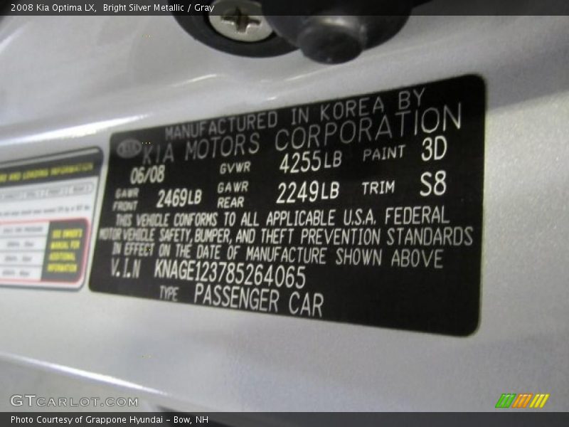 Bright Silver Metallic / Gray 2008 Kia Optima LX