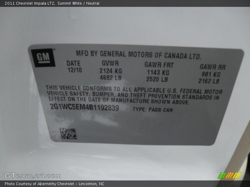 Summit White / Neutral 2011 Chevrolet Impala LTZ