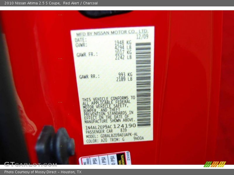 Red Alert / Charcoal 2010 Nissan Altima 2.5 S Coupe
