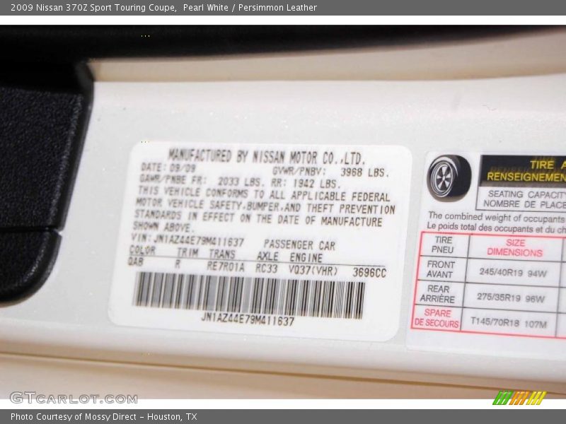 Pearl White / Persimmon Leather 2009 Nissan 370Z Sport Touring Coupe