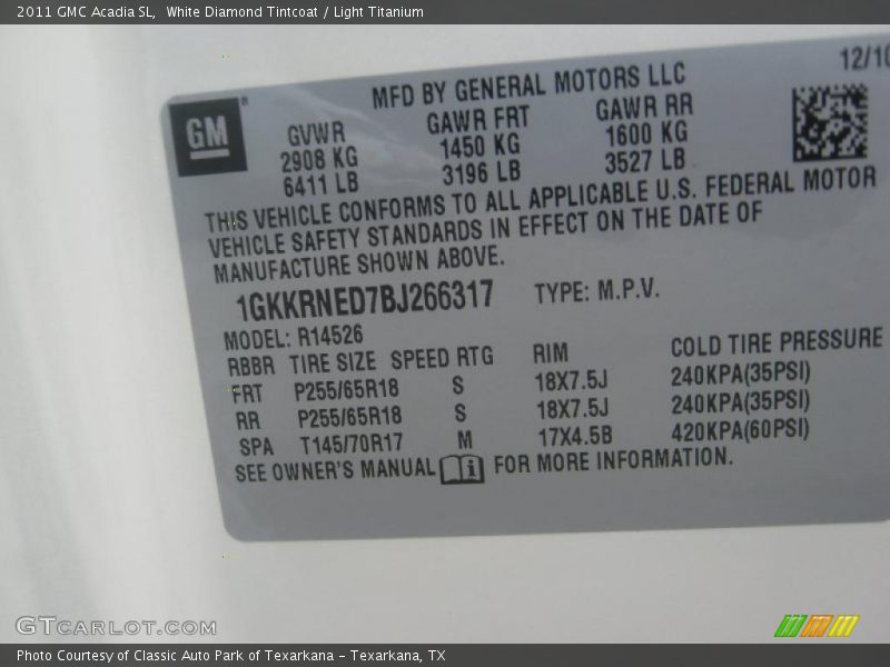 White Diamond Tintcoat / Light Titanium 2011 GMC Acadia SL