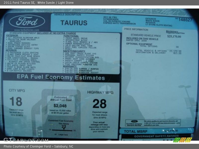  2011 Taurus SE Window Sticker