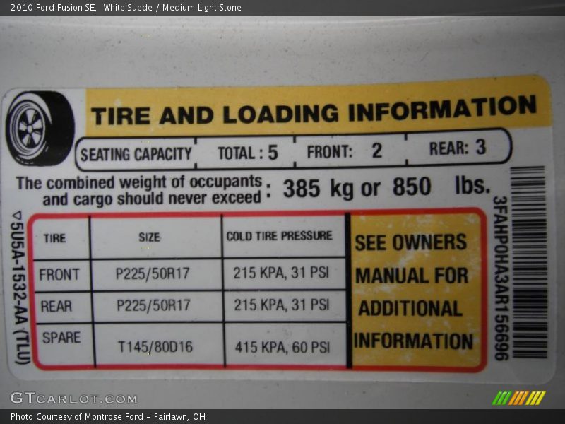 White Suede / Medium Light Stone 2010 Ford Fusion SE