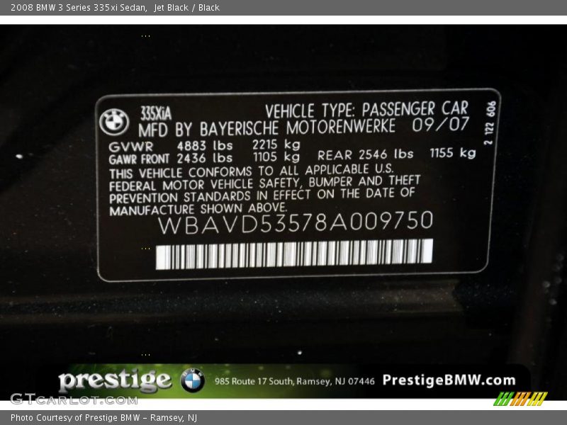 Jet Black / Black 2008 BMW 3 Series 335xi Sedan