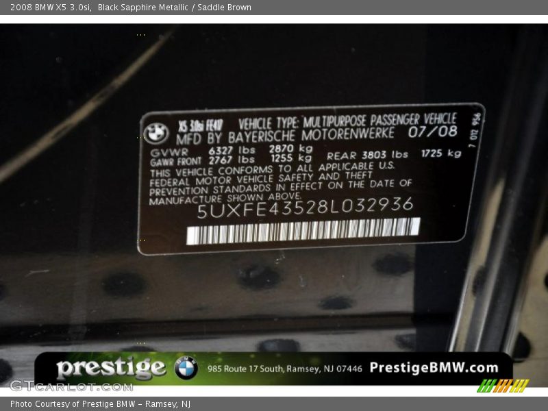 Black Sapphire Metallic / Saddle Brown 2008 BMW X5 3.0si