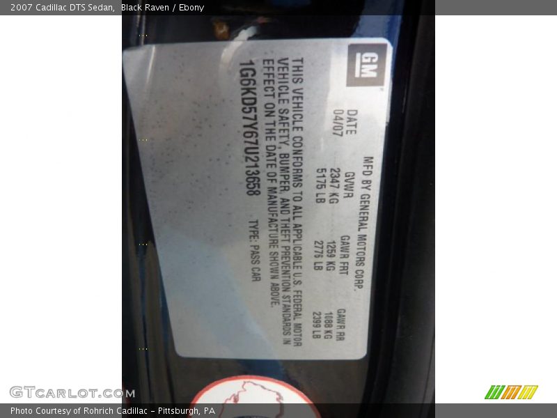 Black Raven / Ebony 2007 Cadillac DTS Sedan