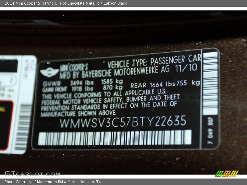Hot Chocolate Metallic / Carbon Black 2011 Mini Cooper S Hardtop