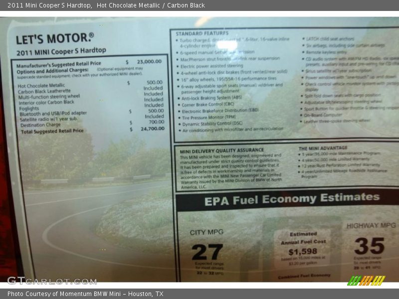 Hot Chocolate Metallic / Carbon Black 2011 Mini Cooper S Hardtop