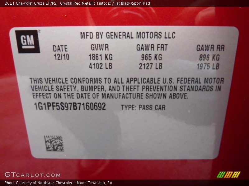 Crystal Red Metallic Tintcoat / Jet Black/Sport Red 2011 Chevrolet Cruze LT/RS