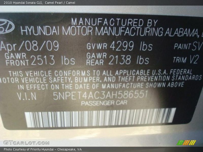 Camel Pearl / Camel 2010 Hyundai Sonata GLS