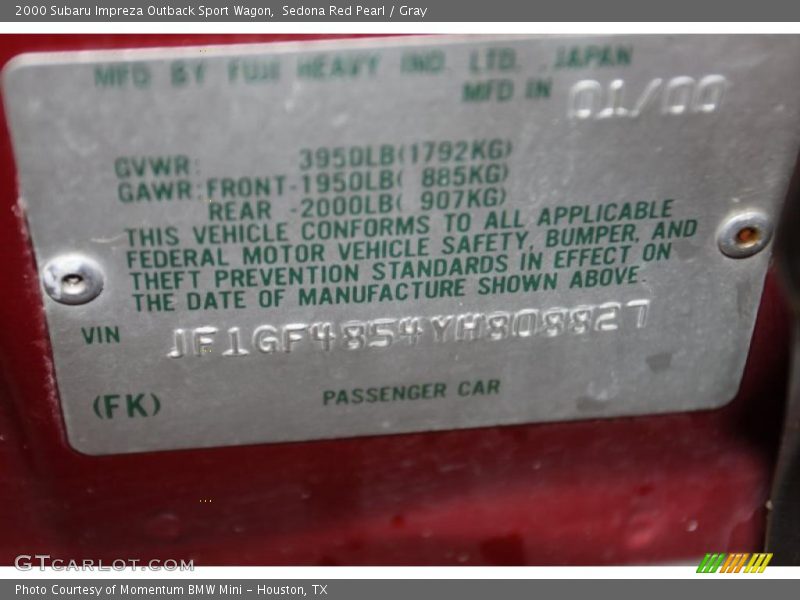 Sedona Red Pearl / Gray 2000 Subaru Impreza Outback Sport Wagon