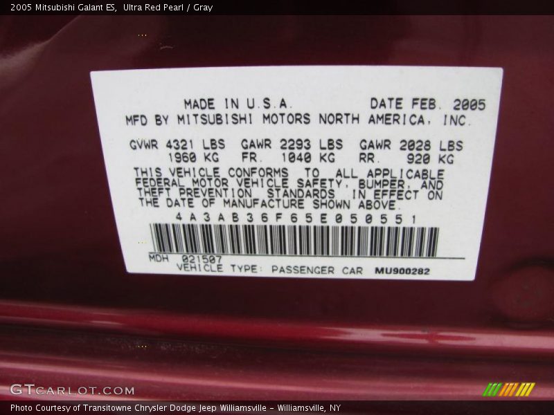 Ultra Red Pearl / Gray 2005 Mitsubishi Galant ES