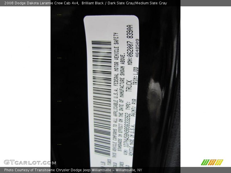 Brilliant Black / Dark Slate Gray/Medium Slate Gray 2008 Dodge Dakota Laramie Crew Cab 4x4