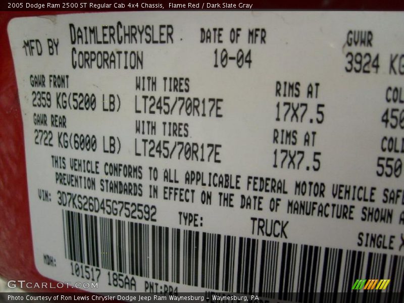 Flame Red / Dark Slate Gray 2005 Dodge Ram 2500 ST Regular Cab 4x4 Chassis