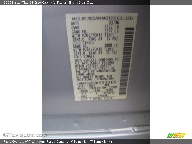 Radiant Silver / Steel Gray 2006 Nissan Titan SE Crew Cab 4x4