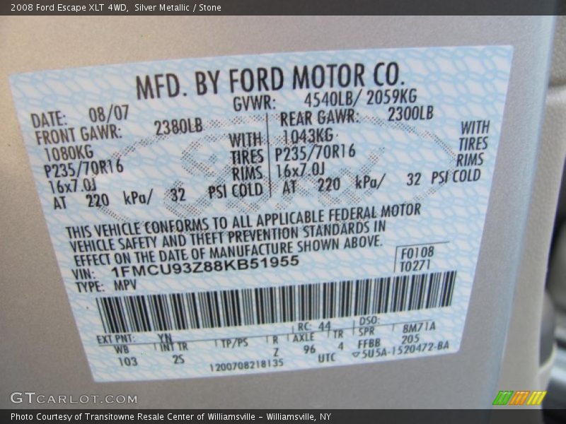 Silver Metallic / Stone 2008 Ford Escape XLT 4WD