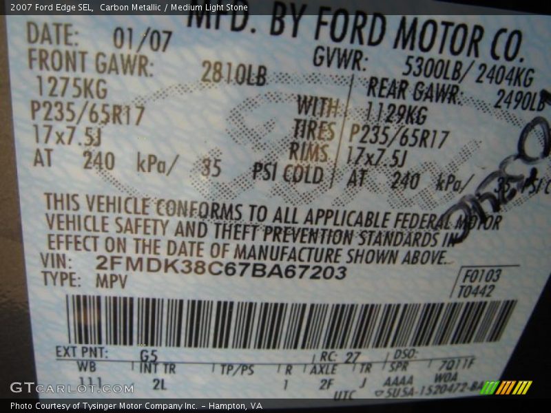 Carbon Metallic / Medium Light Stone 2007 Ford Edge SEL