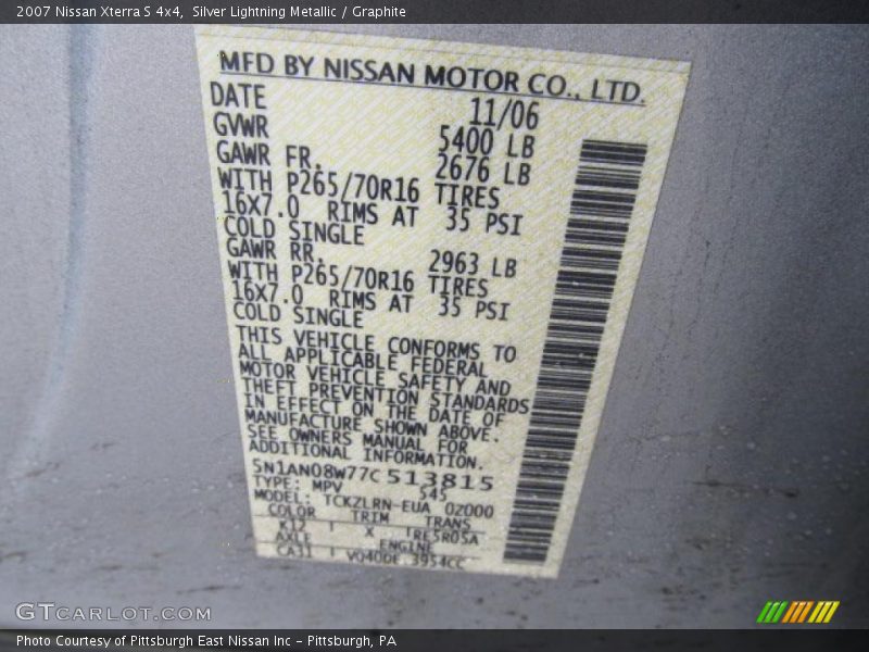 Silver Lightning Metallic / Graphite 2007 Nissan Xterra S 4x4