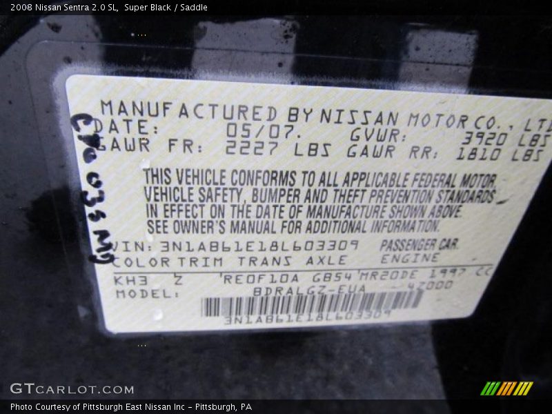 Super Black / Saddle 2008 Nissan Sentra 2.0 SL
